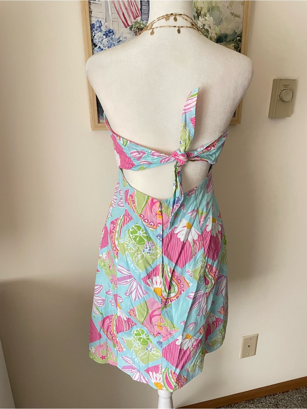 Lilly Pulitzer Vintage Y2K White Label Strapless Patchwork Mini Dress US 4 - Picture 3 of 3